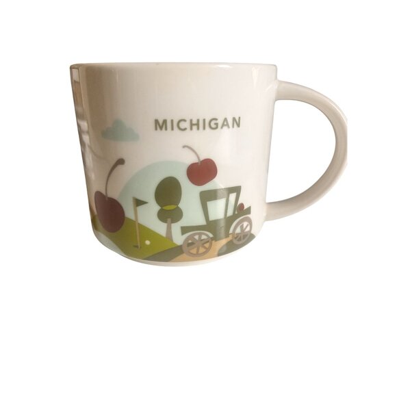 Starbucks Michigan 2015 "You are Here"  Mug Cherries Car Rolling Hills Bridge - Picture 1 of 3
